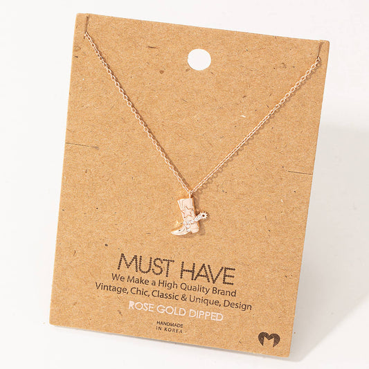 Cowboy Boots Pendant Necklace: Rose Gold